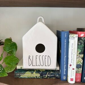 RAE DUNN White Ceramic Birdhouse with 'Blessed' Text